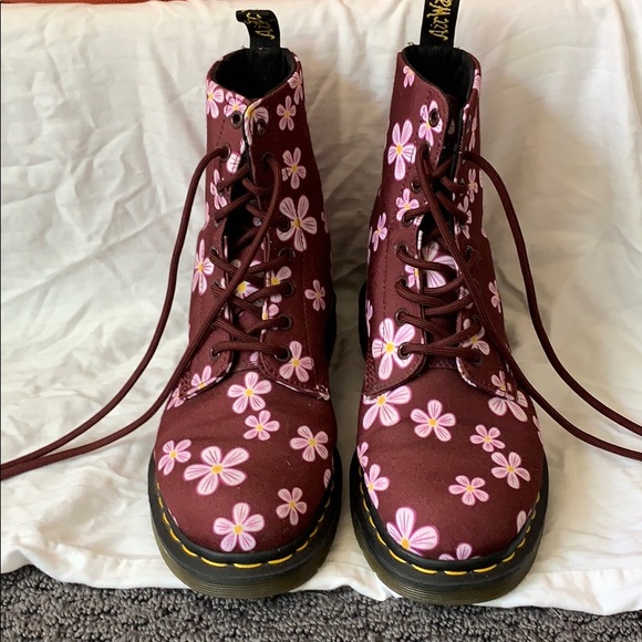 Dr. Martens Shoes - Maroon Flowery Doc Marten Boots